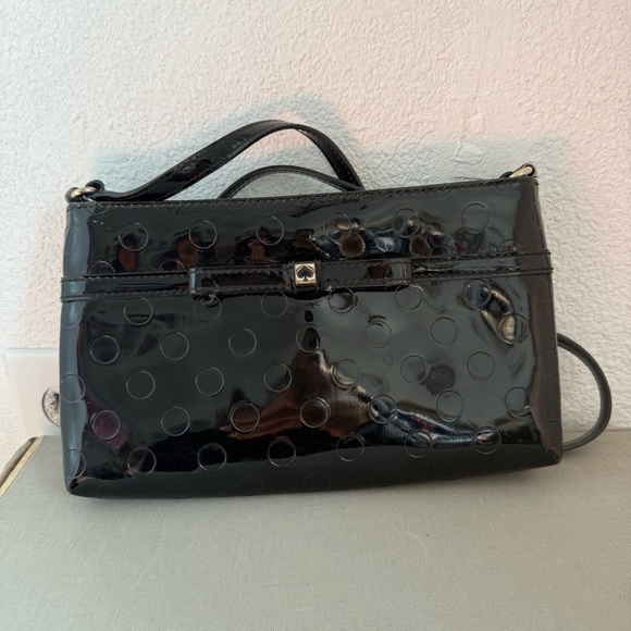 Kate Spade Camellia Street Amy Black Patent Polka Dot Bow Crossbody Bag - Picture 1 of 8